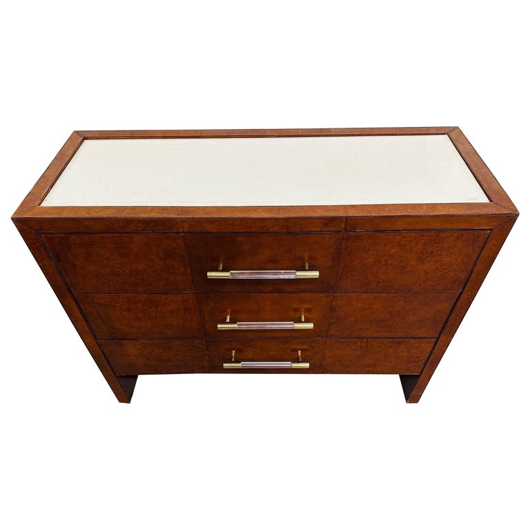 Modern Leather Wrapped Marble Top Bachelor Chest For Sale at 1stDibs