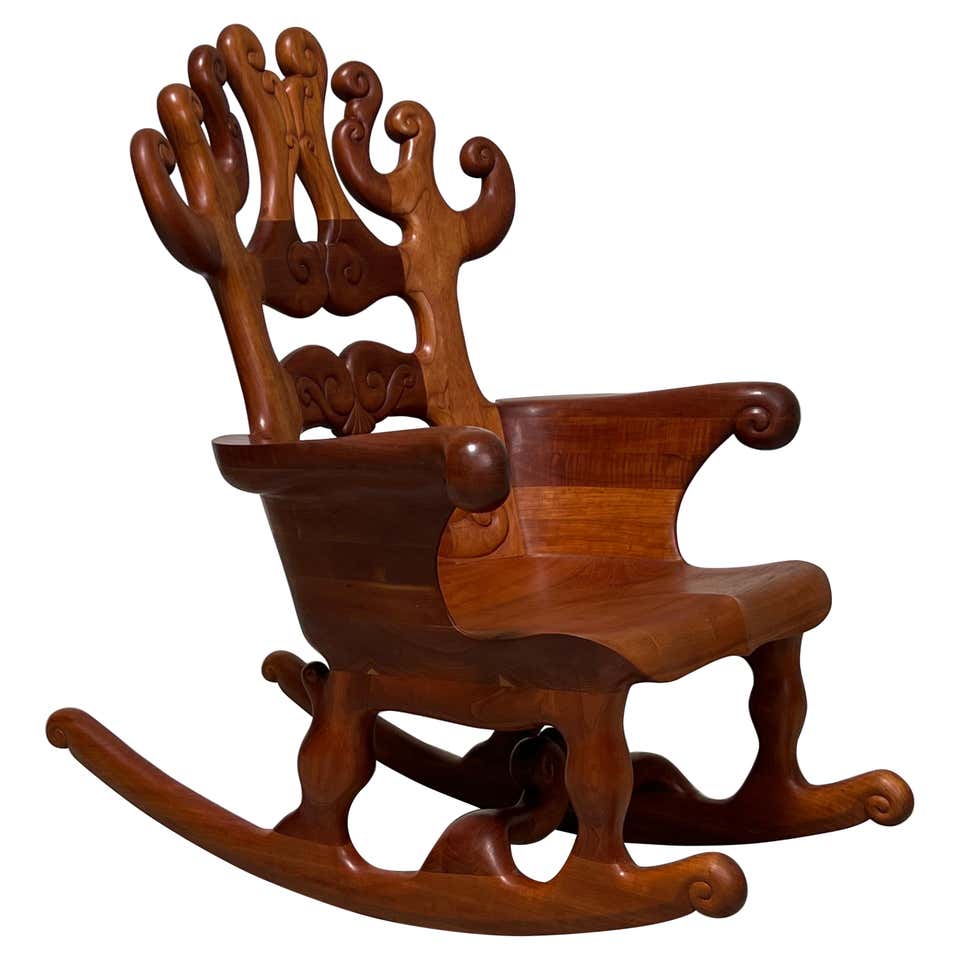 Studio Craft Sculpted Walnut Rocking Chair By Jeffrey Greene For Sale ...