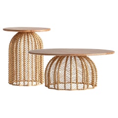 In-Stock, Set of Two Low Tables in Pleated Rattan