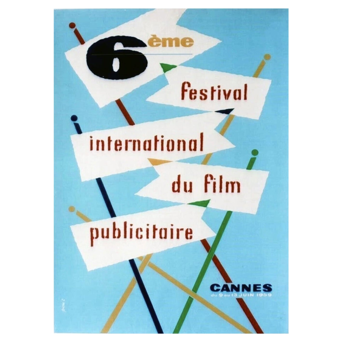Affiche vintage d'origine du Festival du film de Cannes, 1959