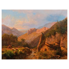 Large Italian Mountain Landscape Painting by Andreas Marko 19th Century