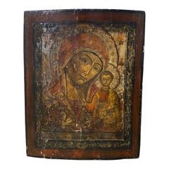 Antique Russian Icon Painting Theotokos Vladimir Madonna Mother Mary Child Jesus Christ