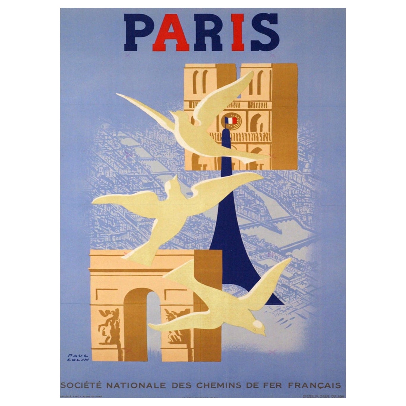 1946 Paris, SNCF Original Vintage Poster For Sale at 1stDibs