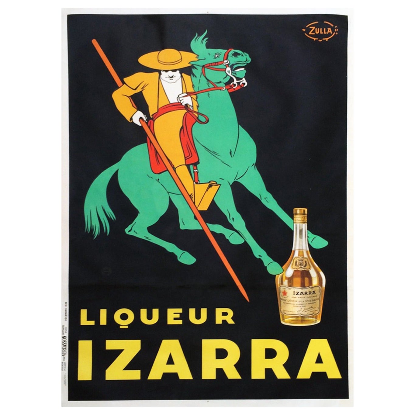 Affiche vintage d'origine de Liqueur Izarra, 1934