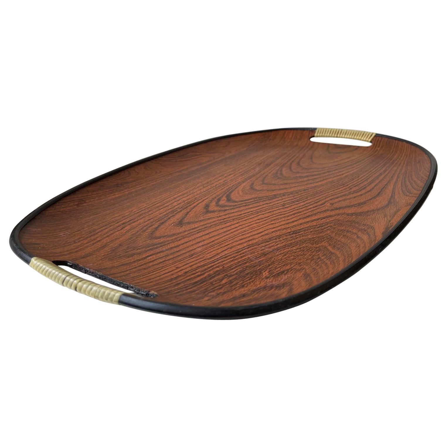 Midcentury Oval Tray in Faux Wood, 1960s For Sale