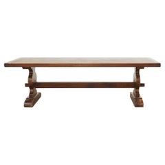 Vintage Country French Provincial Walnut Farmhouse Trestle Dining Table