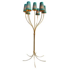 Vintage-Stehlampe aus Messing mit handgefertigten doppelfarbigen Lampenschirmen, 1970er Jahre