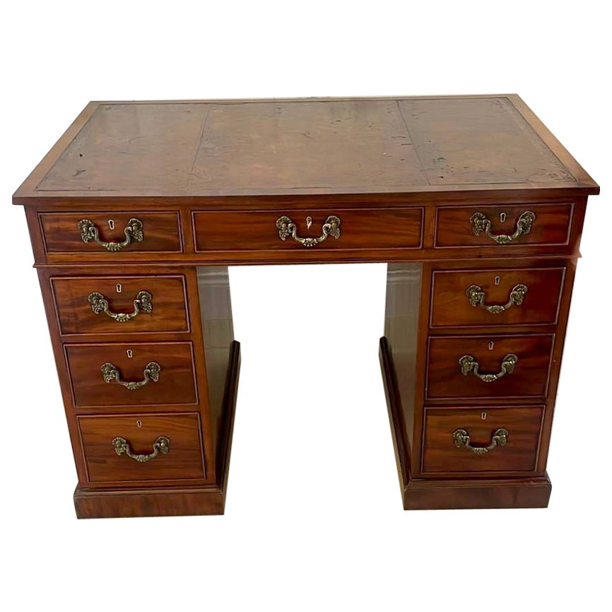 Antique Victorian Quality Mahogany Free Standing Kneehole Desk For Sale