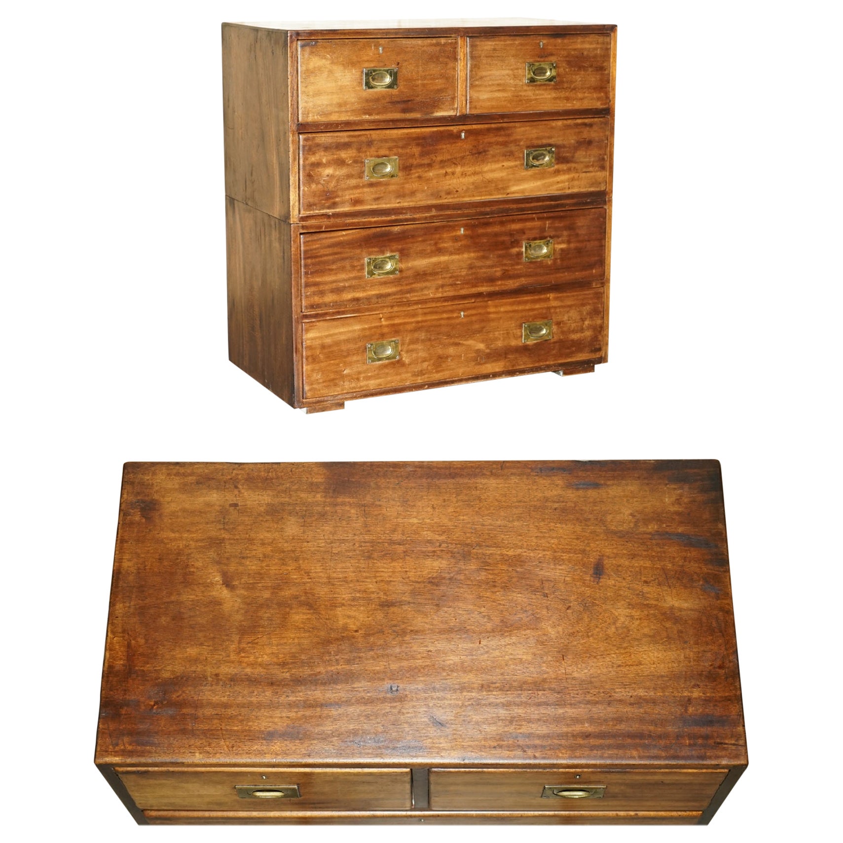 Original circa 1880 Hardwood Military Officers Campaign Chest of Drawers