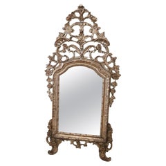 18th Century Italian Louis XVI Carved Wood and Mecca Antique Wall Mirror