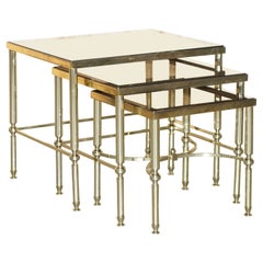 Maison Jansen Nest of Tables Hollywood Regency Nest of Three Brass Glass Tables