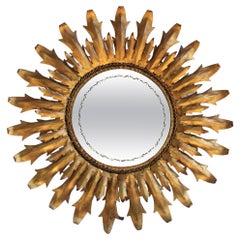 Retro Circular Mirror "Sun" in Golden Metal, Spain Century XX, C. 1980