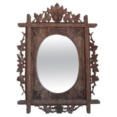 Mirror Black Forest - Oak Carved Decoration "Trunks and Leaves", Europa Séc. xix