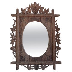 Antique Mirror Black Forest - Oak Carved Decoration "Trunks and Leaves", Europa Séc. xix