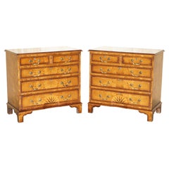 Sublime Pair of Brights of Nettlebed Burr Walnut Sheraton Chests of Drawers