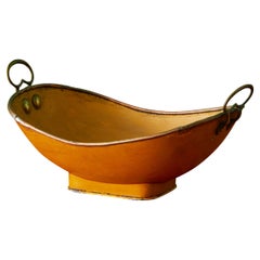 Antique Ochre Bread Tray in Metal with Brass Handle, England, 19th Century