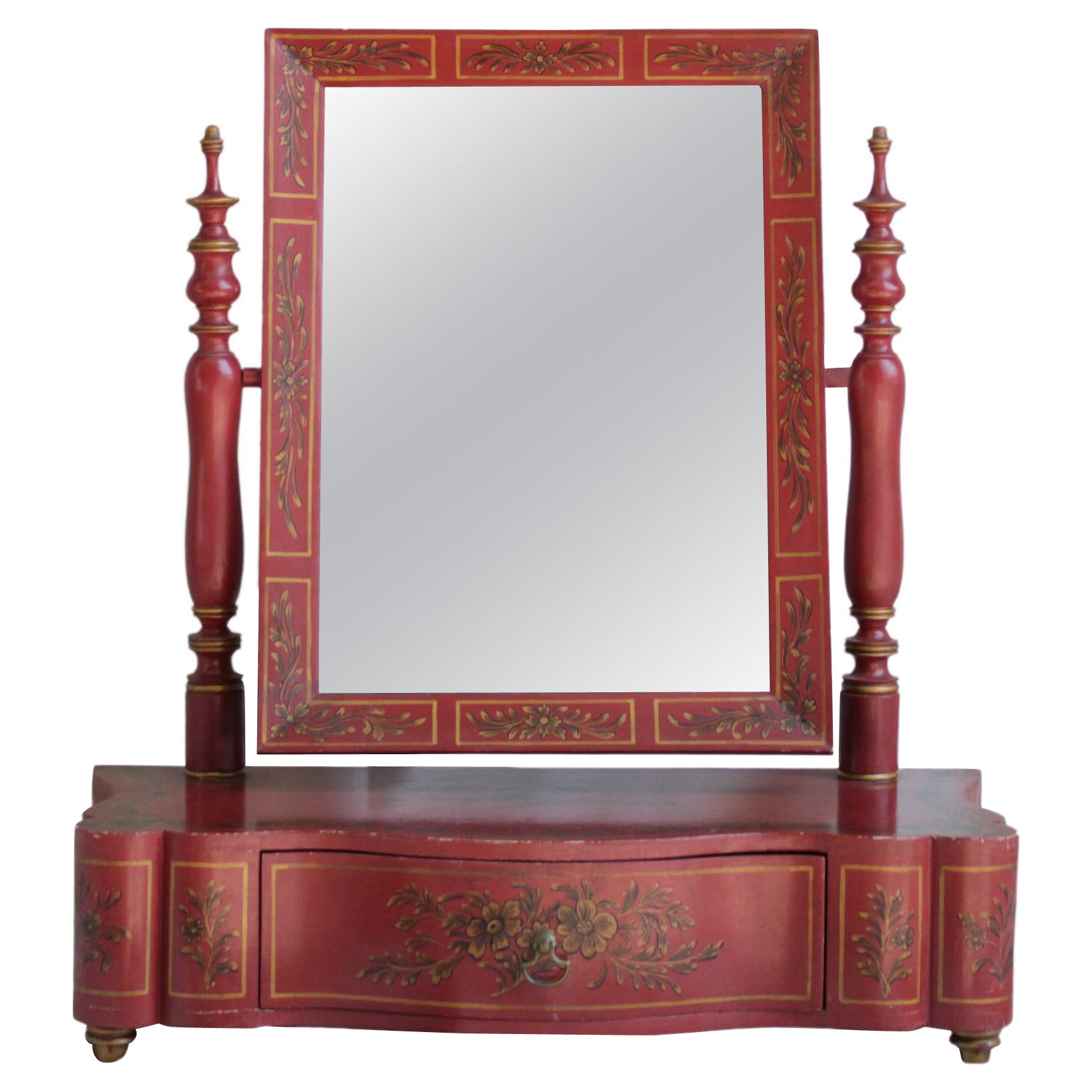 George III Style Tabletop Mirror, Lacquered in Red and Gold For Sale