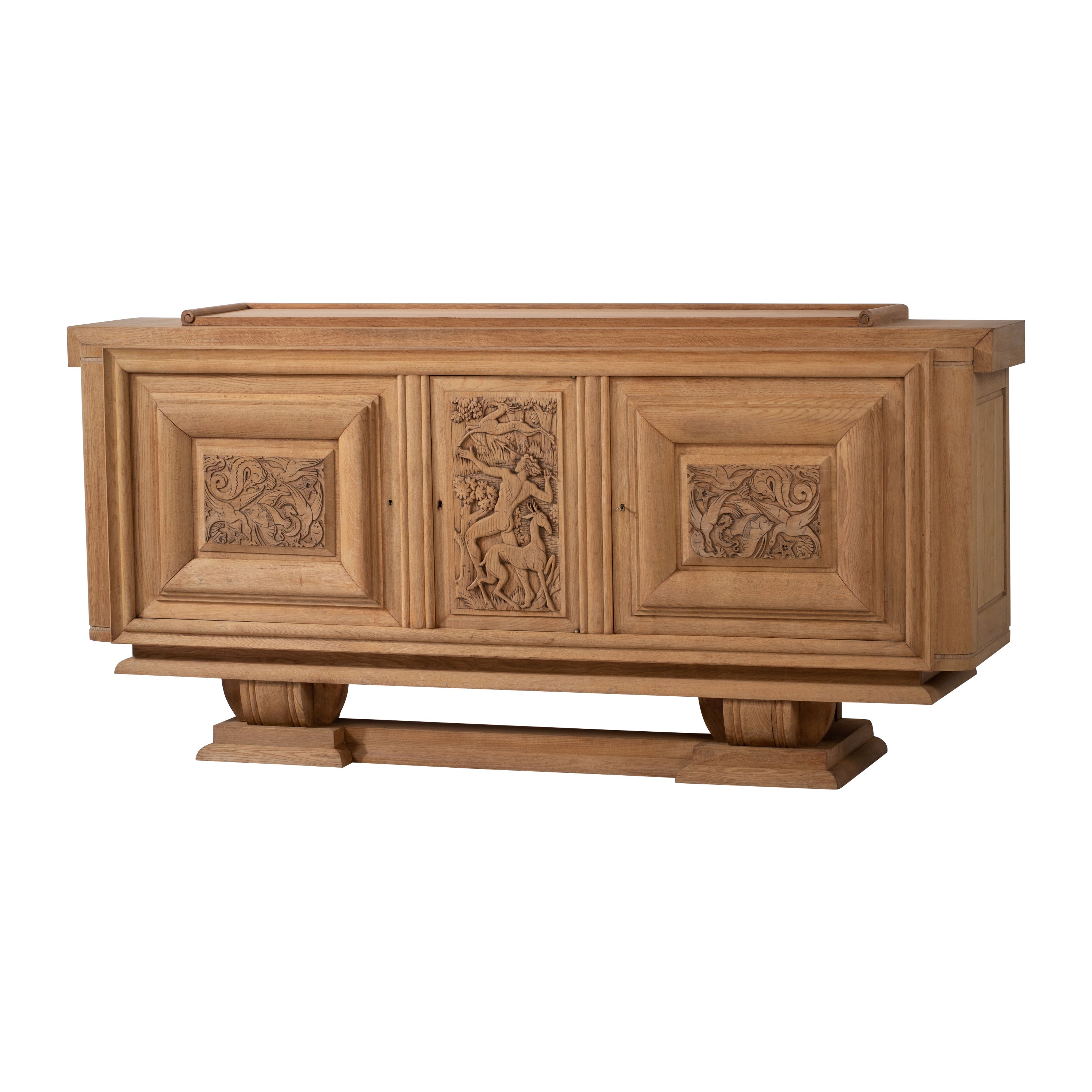 Timeless Elegance, Hand-Carved Classical Buffet with Enchanting Hunting Scene For Sale