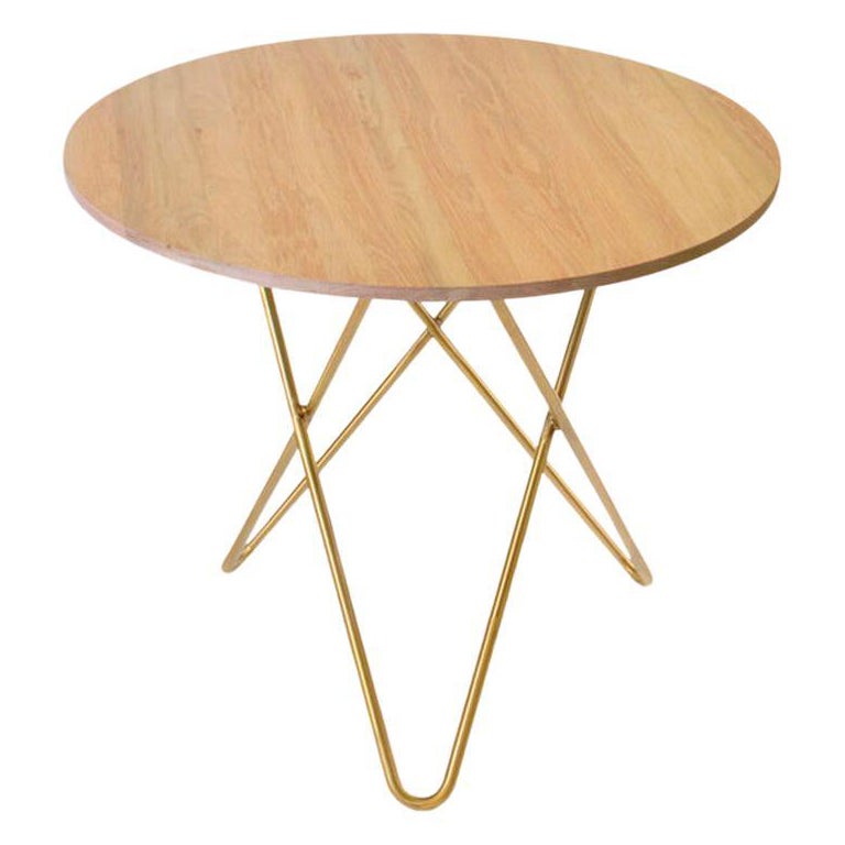 Oak Wood and Brass Dining O Table by OxDenmarq For Sale