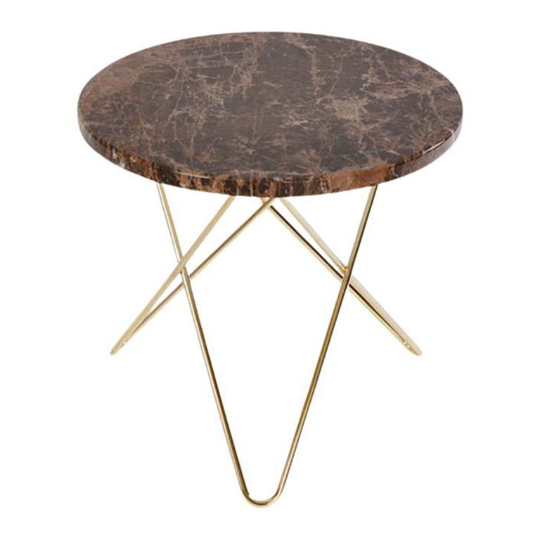 Mini table O en laiton et marbre Emperador brun par OxDenmarq