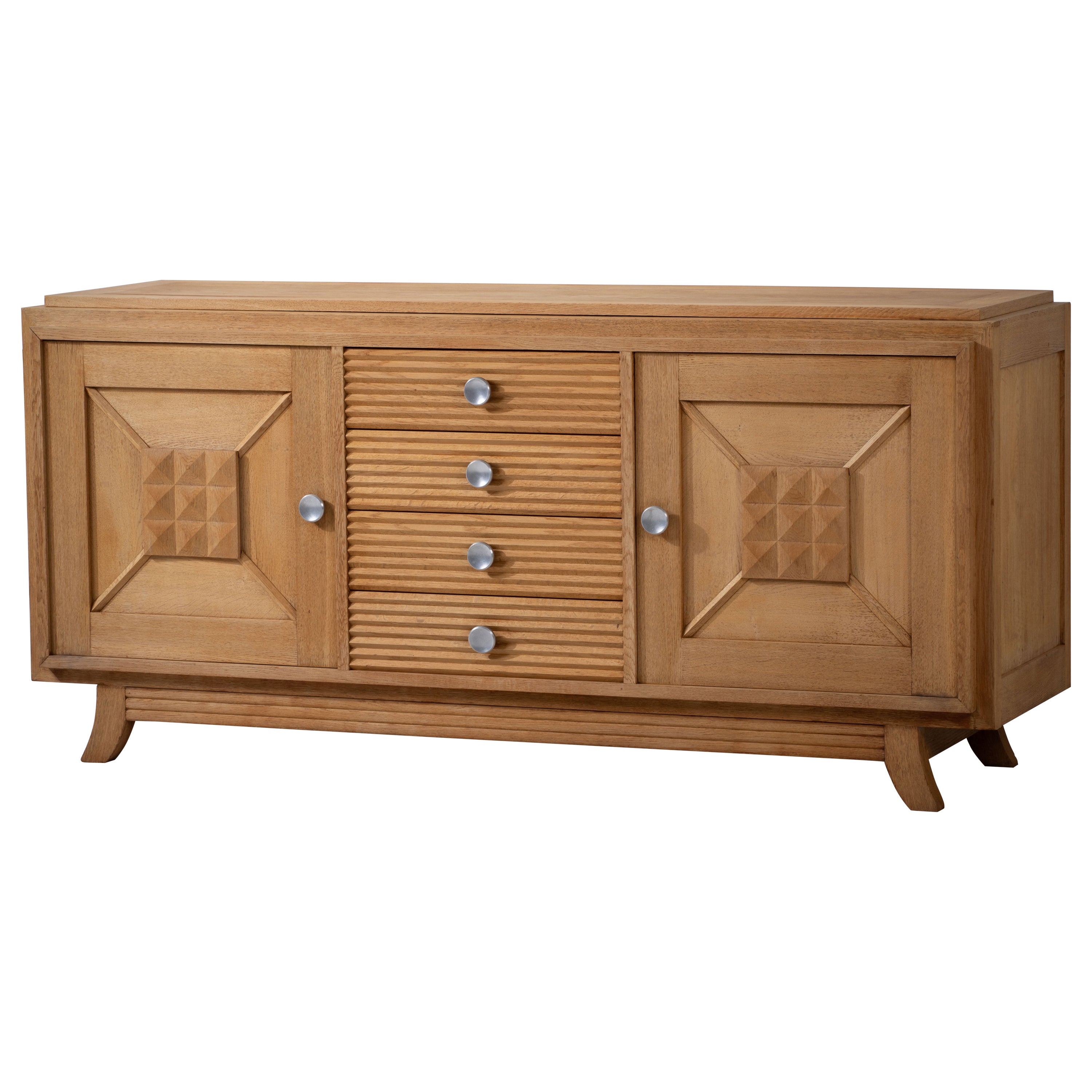Solid Oak Credenza with Graphic Details, France, 1940s For Sale