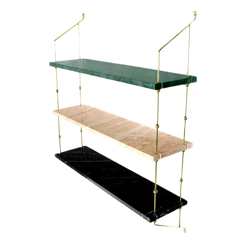 Mixed Marble and Brass Morse Shelf by OxDenmarq For Sale