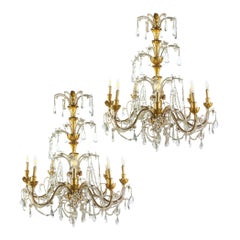 Pair of Italian Giltwood and Crystal Chandelier 18th Century Great Beauty