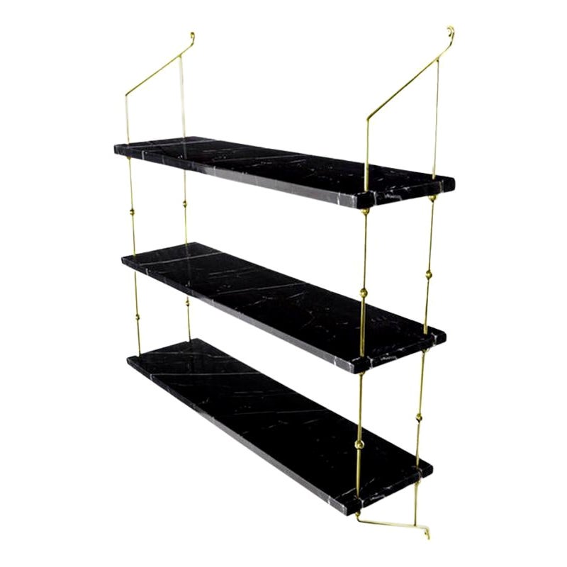 Black Marquina Marble and Brass Morse Shelf by OxDenmarq For Sale