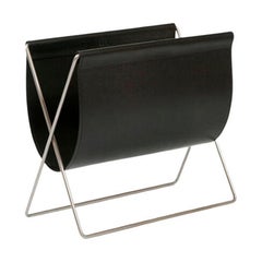 Black Leather and Steel Maggiz Magazine Rack by OxDenmarq