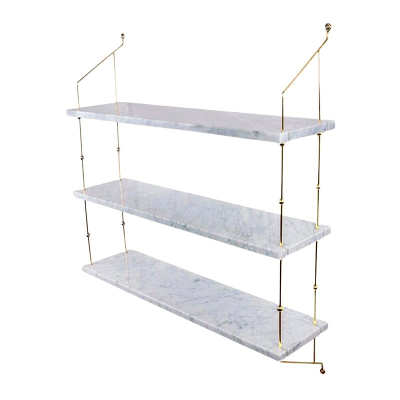 White Carrara Marble and Brass Morse Shelf by OxDenmarq For Sale