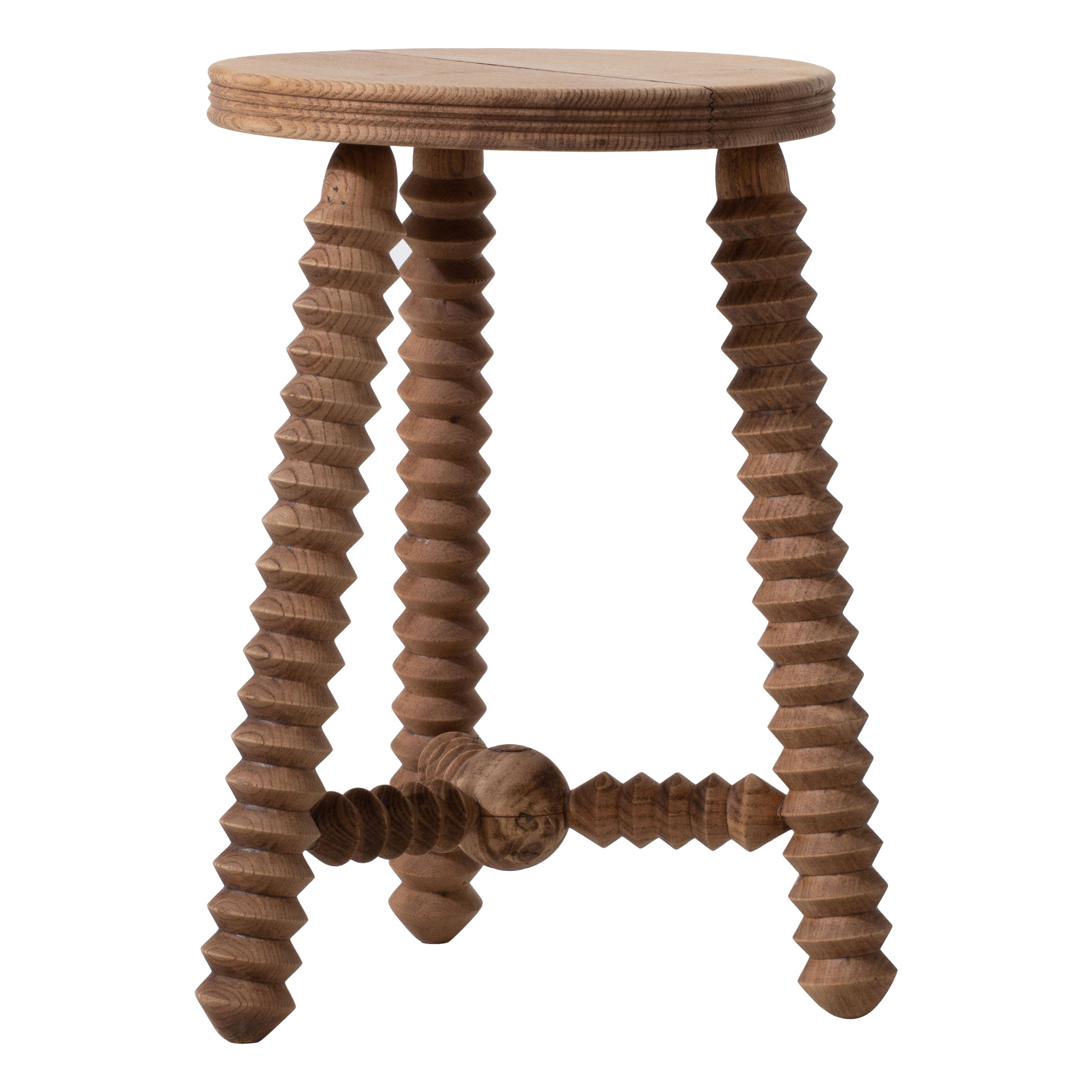 French Wood Stool or Side Table, Charles Dudouyt