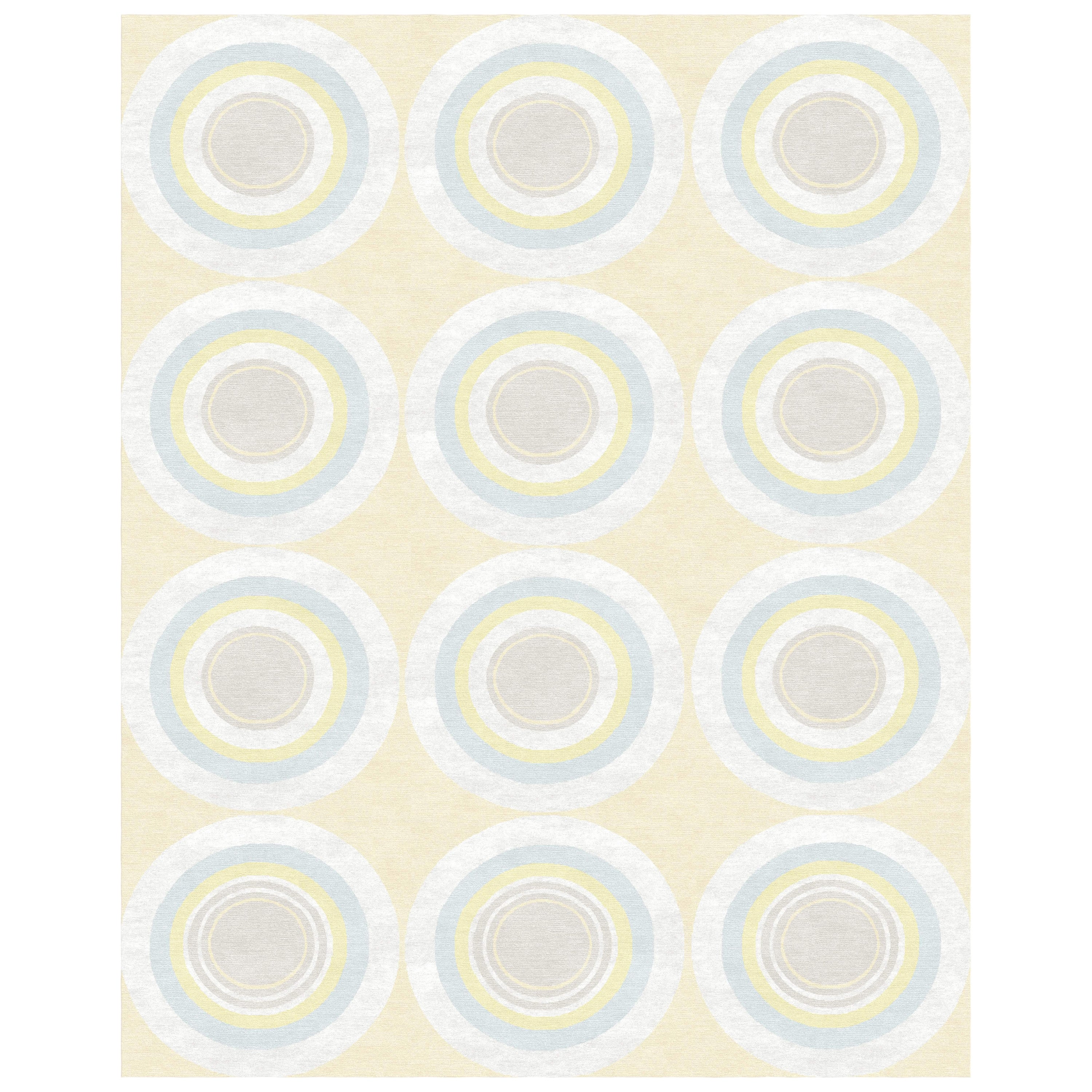 Sasha Bikoff Collection Modern Area Rug Light Cream Colors "Goals Cloud" For Sale