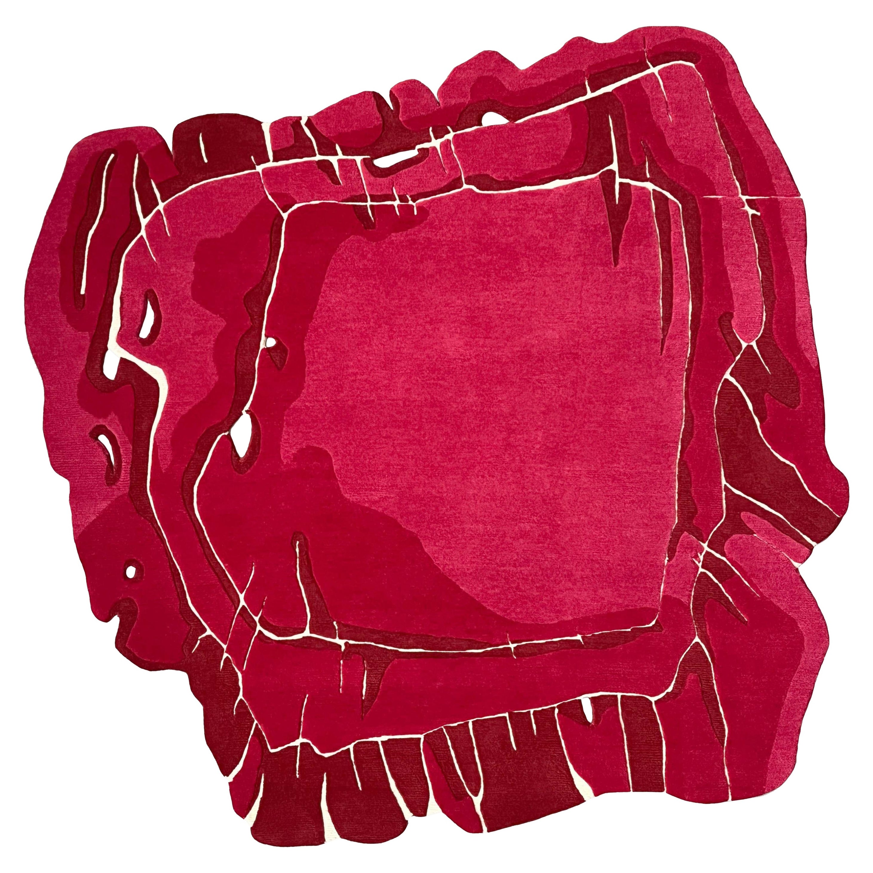 Colorful Red Rug Irregular Unusual Abstract Shape, Magenta, in Stock For Sale