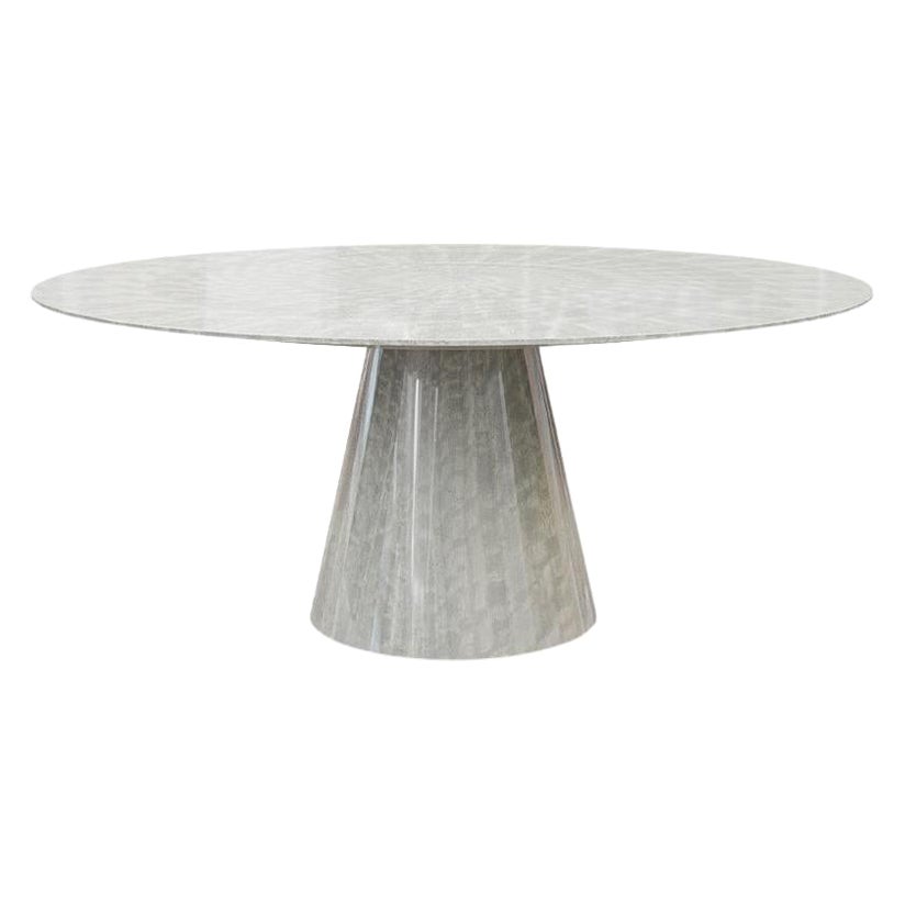 Large Modern Circular Lacquered Grey Wood Dining Table 
