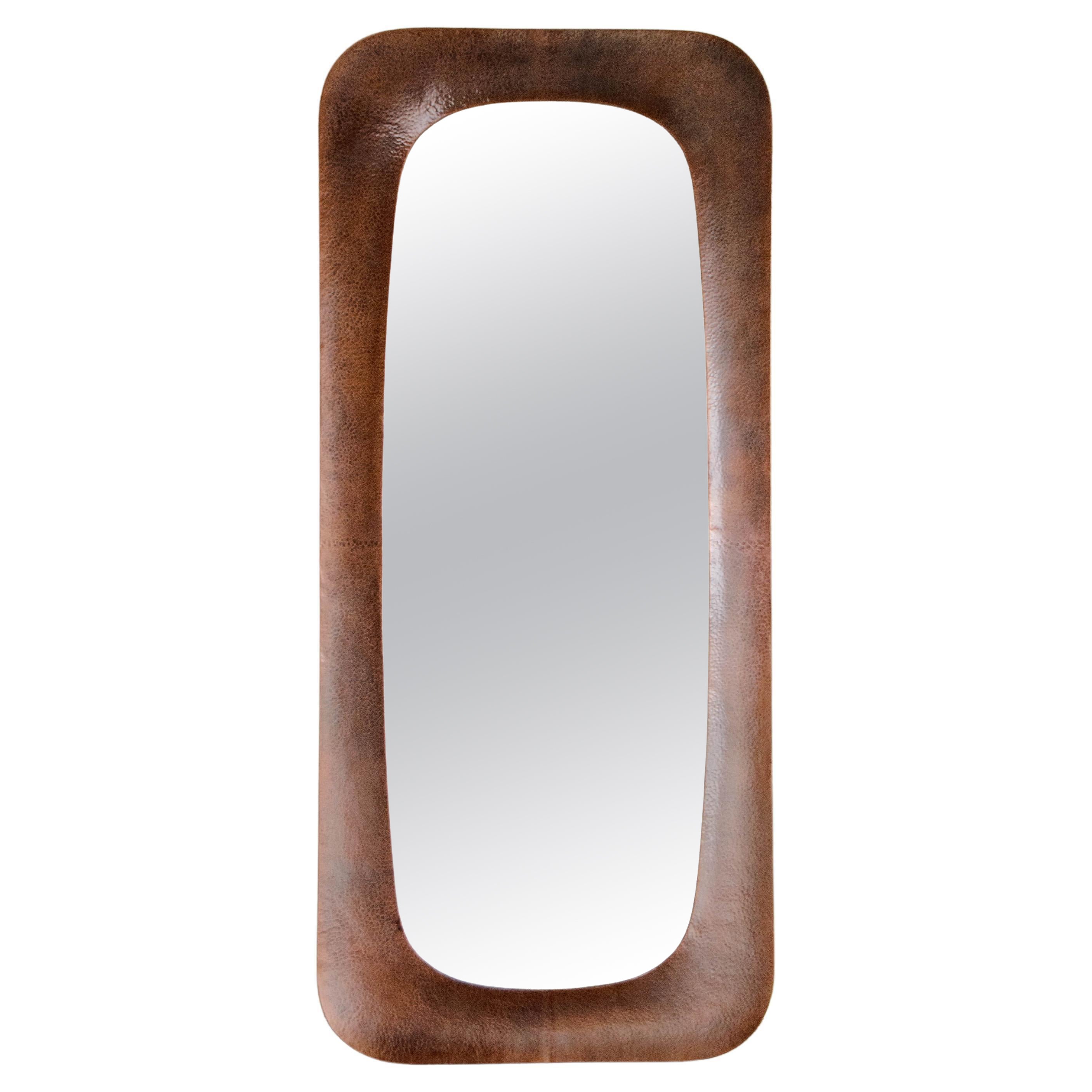 Contemporary "O" Mirror in Antique Copper by Robert Kuo, Hand Repoussé