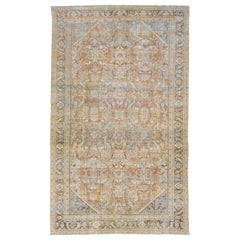 Allover Antique Persian Mahal Wool Rug with Orange / Rust Field