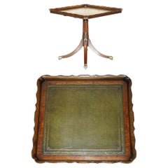 Large Ornately Carved Used Hardwood & Green Leather Tilt Top Centre Table