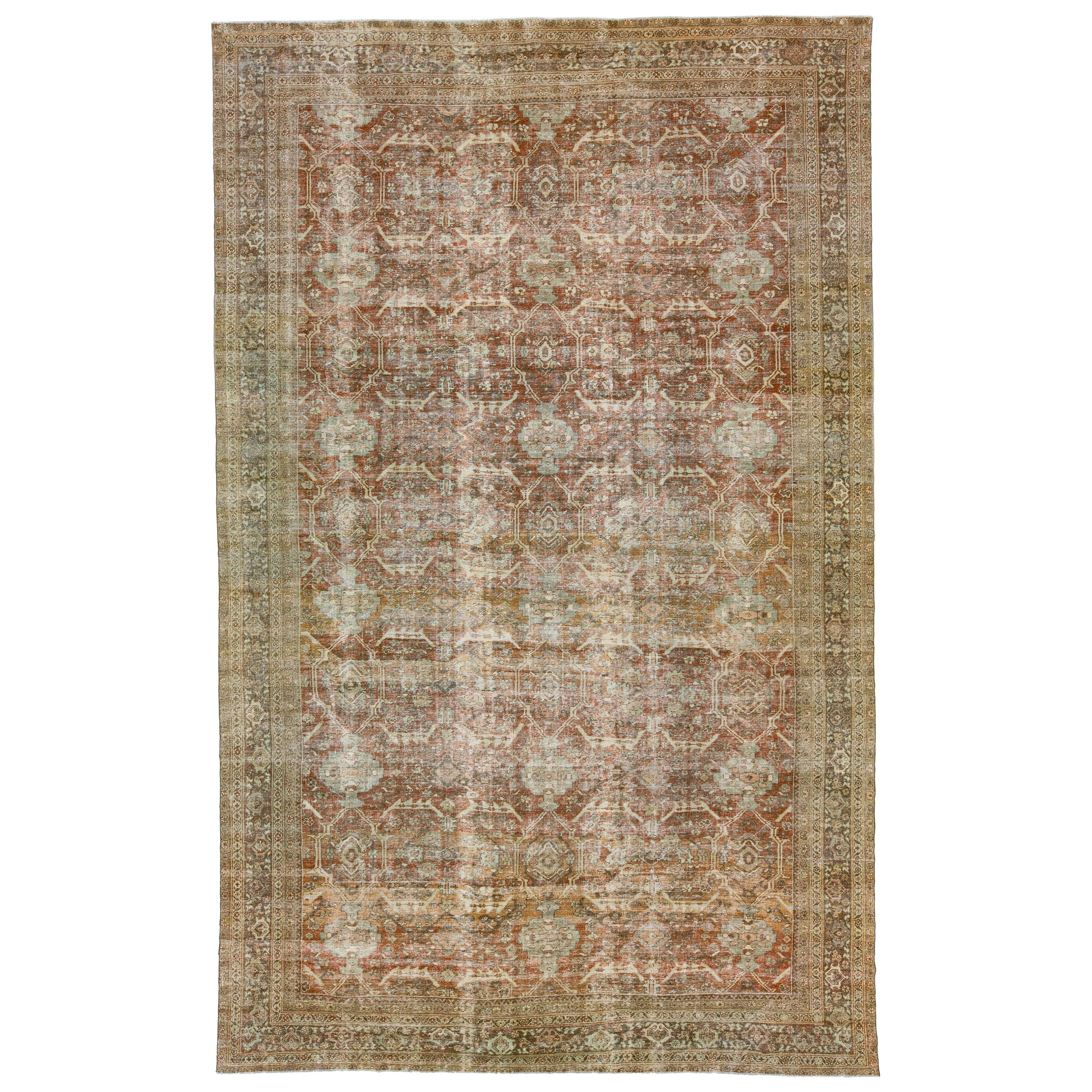 Ancien tapis persan Mahal Rust Oversize Wool Design Allover 