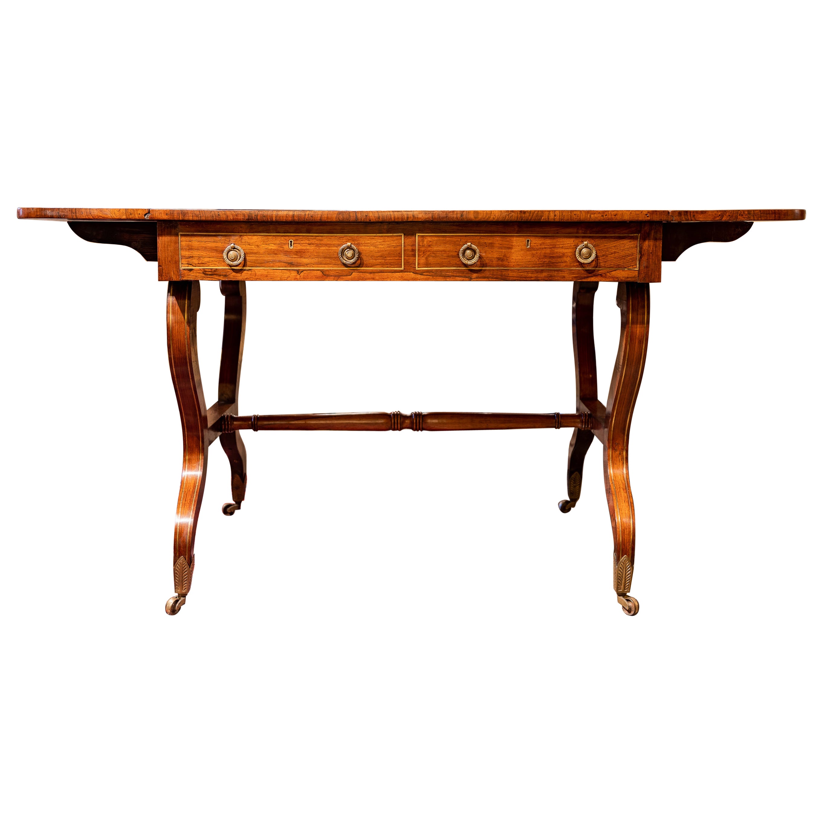 Fine Regency Rosewood Sofa Table, Beautiful Quality and Design, Brass Inlay For Sale