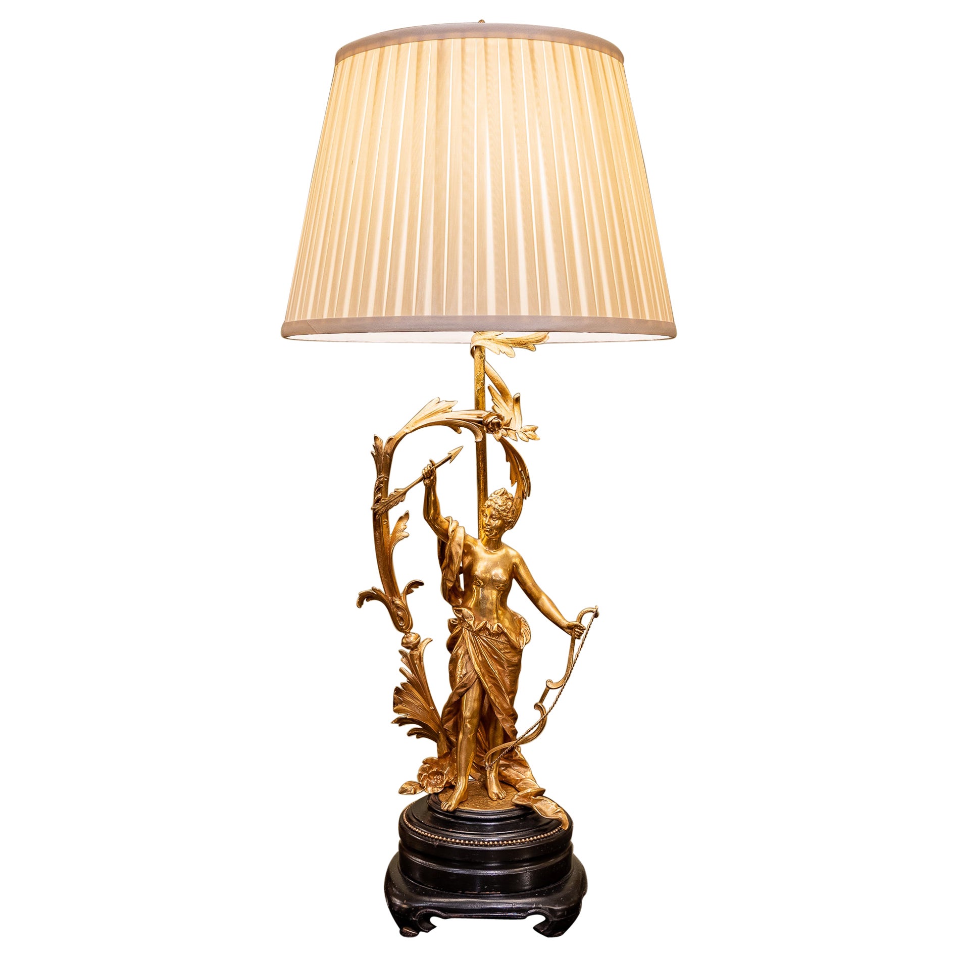 Fine 19th Century French Gilt Bronze Figural Lamp Signed Moreau For Sale