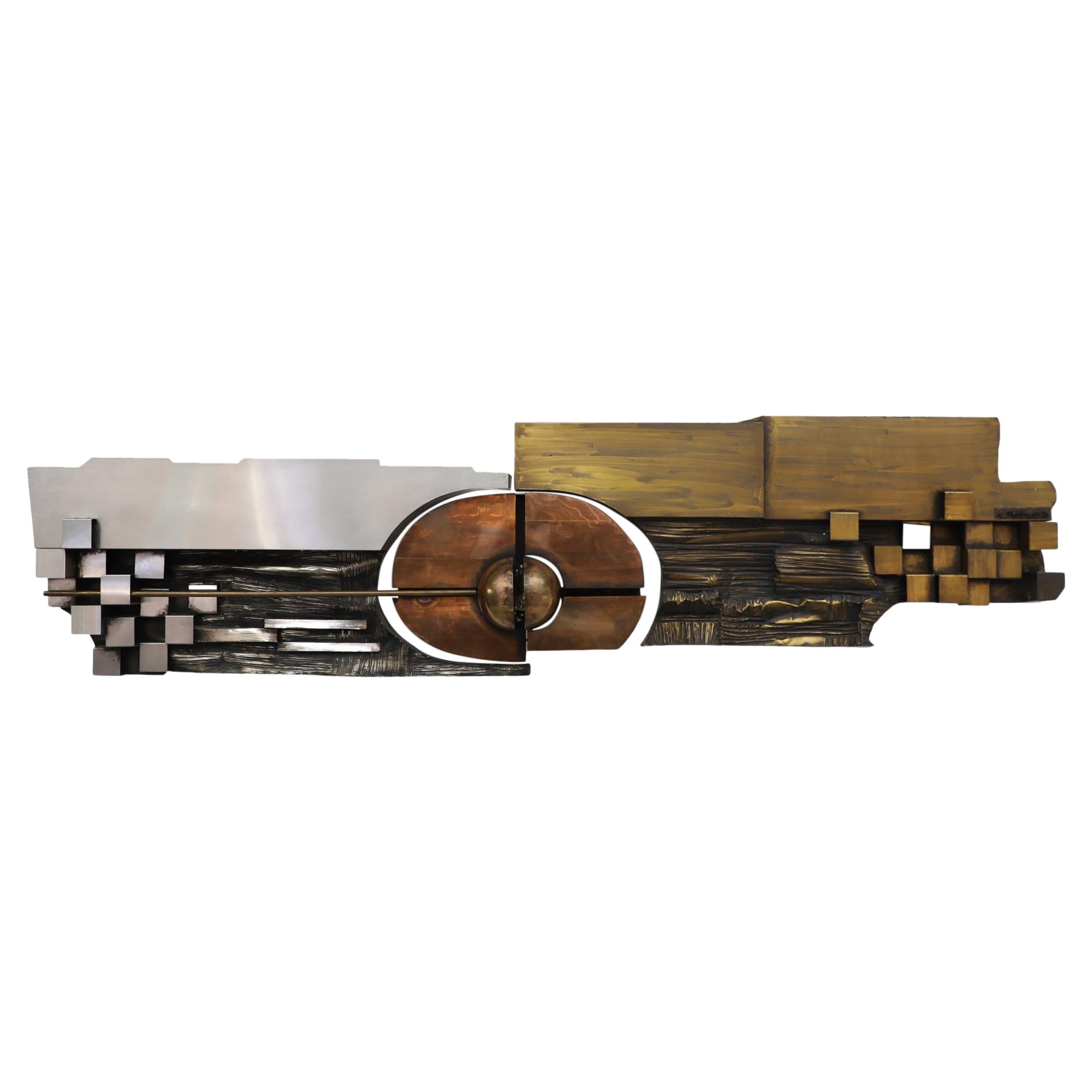 Mid-Century Carlos Marinas Rubio Brutalist XL Copper, Brass and Steel Artwork For Sale