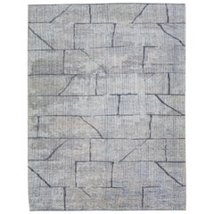 Gray Handmade Modern Moroccan Style Wool Rug with Geometric Pattern