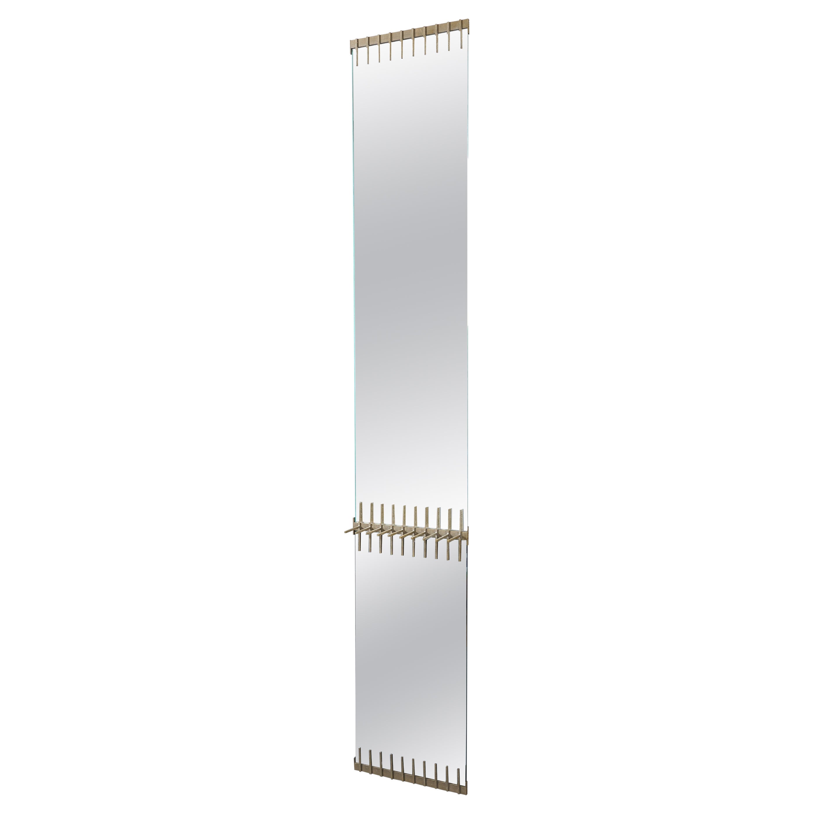 Ettore Sottsass: Rare Brass Mirror with Two-Colored Glass and Shelf, Italy 1958