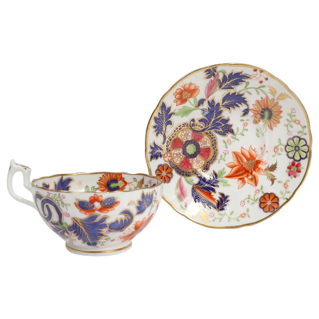 Antique English Porcelain Pseudo-Tobacco Leaf Pattern Tea Cup & Saucer For Sale