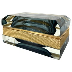 Sommerso Hand Blown Murano Glass Casket Box with Gilt Banding