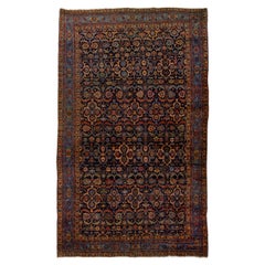  Oversize Vintage Bidjar Handmade Wool Rug in Dark Blue with Allover Design