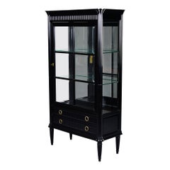 Ebonized French Louis Philippe Style Glass Front Cabinet with Reeded Detail
