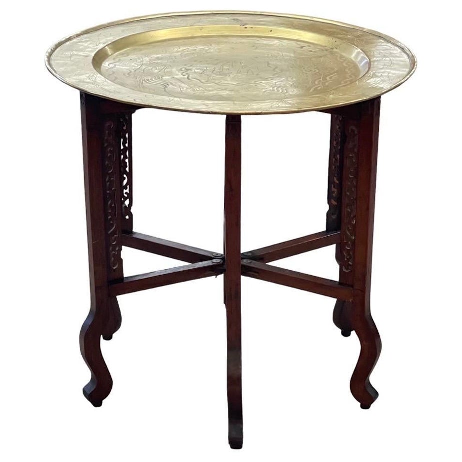 Accent Table with Brass Tray For Sale