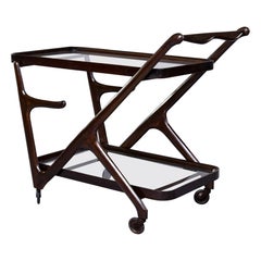 Vintage Dark Mahogany Modernist Bar Cart