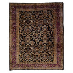 Antique Persian Sarouk Farahan Dark Blue Wool Rug Handmade with Floral Design